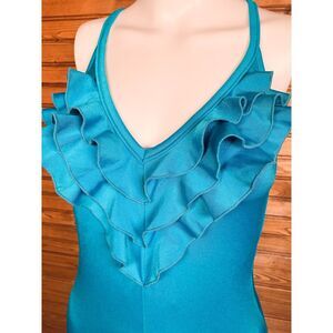 Vintage Petticord Blue Ruffled One-Piece Swimsuit Women's Size 10